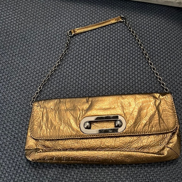 HOBO Int’l Alicia Bronze leather clutch w/chain strap small shoulder indie boho - Picture 1 of 11